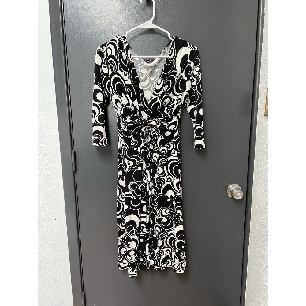 Salaam Sz S Black White Stretch Keyhole Knot Fit Flare Dress Womens